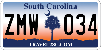 SC license plate ZMW034