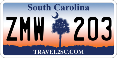 SC license plate ZMW203