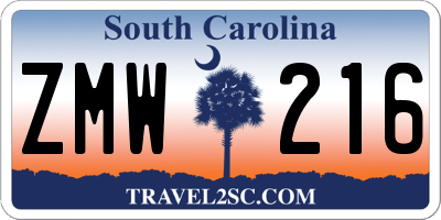 SC license plate ZMW216