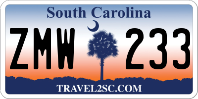 SC license plate ZMW233