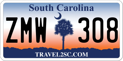 SC license plate ZMW308
