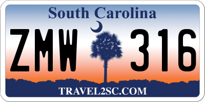 SC license plate ZMW316