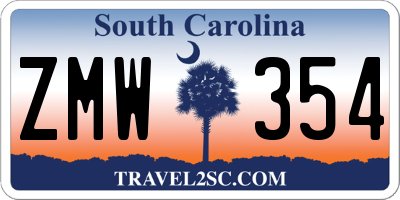 SC license plate ZMW354