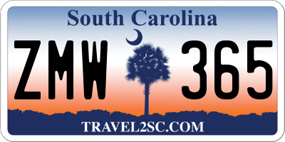 SC license plate ZMW365