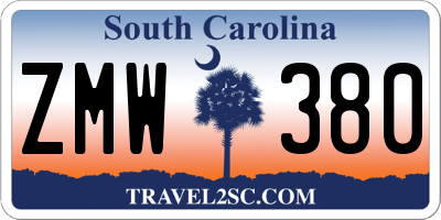 SC license plate ZMW380