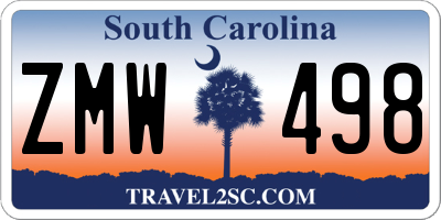 SC license plate ZMW498