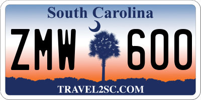 SC license plate ZMW600