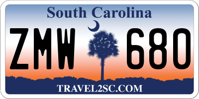 SC license plate ZMW680