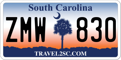 SC license plate ZMW830