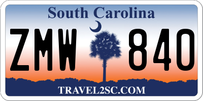SC license plate ZMW840