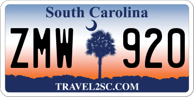 SC license plate ZMW920
