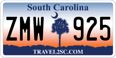 SC license plate ZMW925
