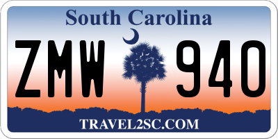 SC license plate ZMW940