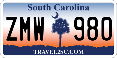 SC license plate ZMW980