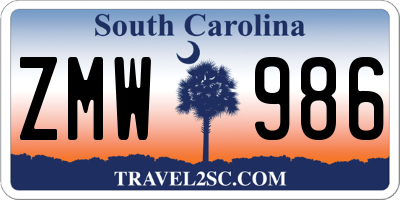 SC license plate ZMW986