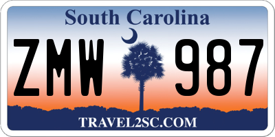 SC license plate ZMW987
