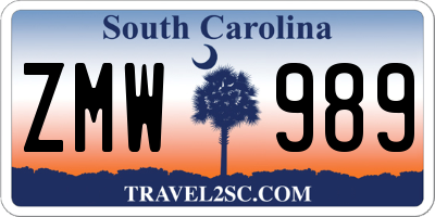 SC license plate ZMW989