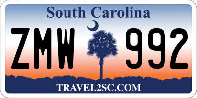 SC license plate ZMW992