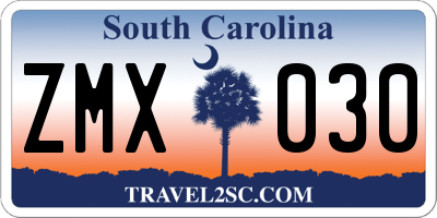 SC license plate ZMX030