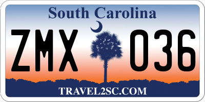 SC license plate ZMX036