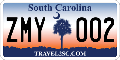 SC license plate ZMY002