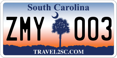 SC license plate ZMY003