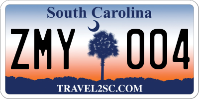 SC license plate ZMY004