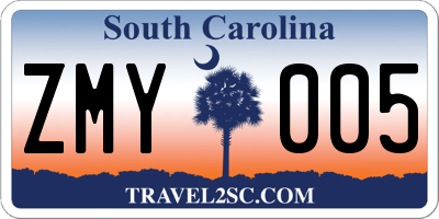 SC license plate ZMY005