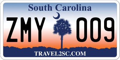 SC license plate ZMY009