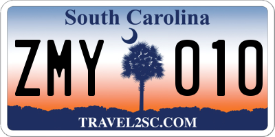 SC license plate ZMY010