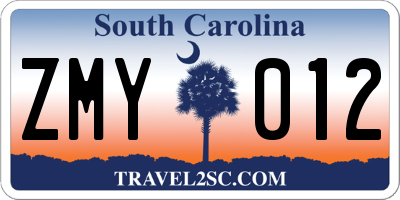 SC license plate ZMY012