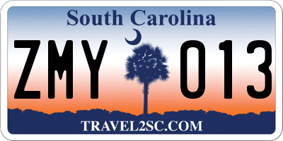 SC license plate ZMY013