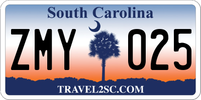SC license plate ZMY025