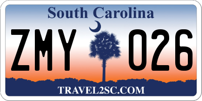 SC license plate ZMY026