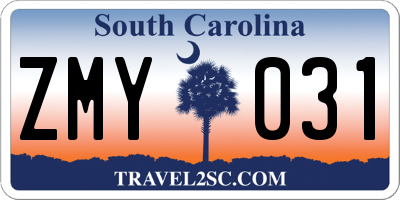 SC license plate ZMY031