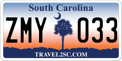 SC license plate ZMY033