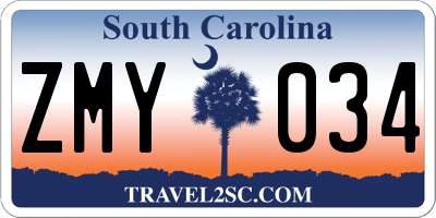 SC license plate ZMY034