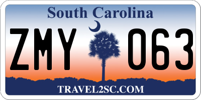 SC license plate ZMY063