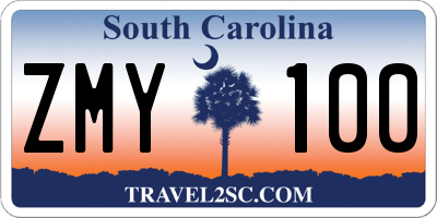 SC license plate ZMY100