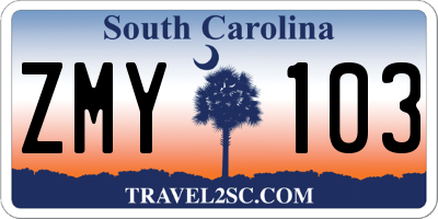 SC license plate ZMY103