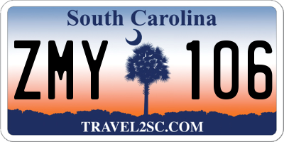 SC license plate ZMY106