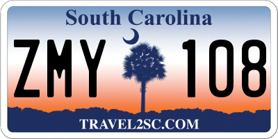 SC license plate ZMY108