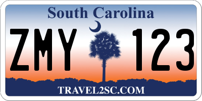 SC license plate ZMY123