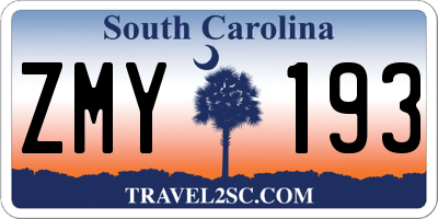 SC license plate ZMY193