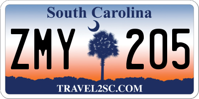 SC license plate ZMY205