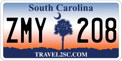 SC license plate ZMY208