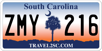 SC license plate ZMY216
