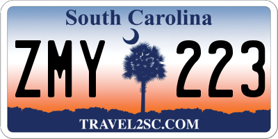 SC license plate ZMY223