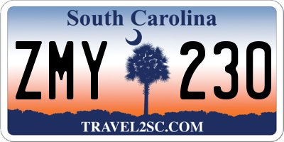 SC license plate ZMY230