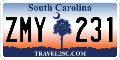 SC license plate ZMY231